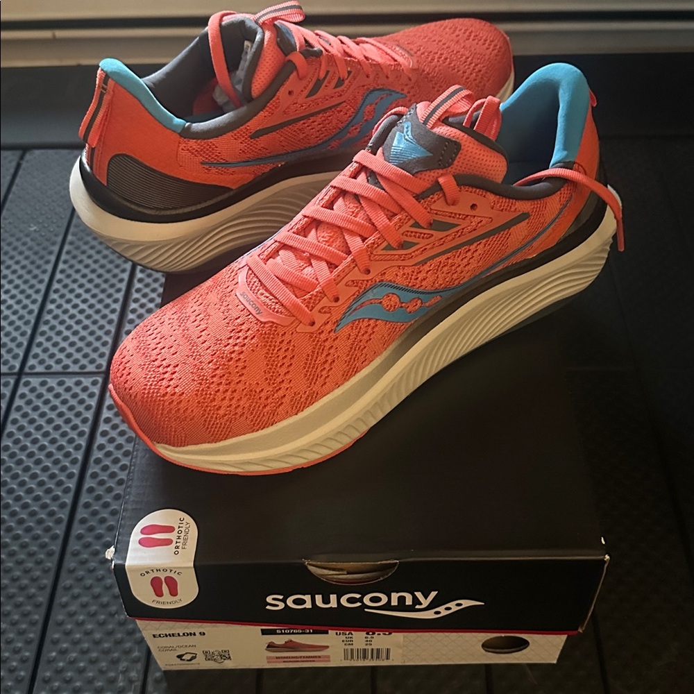 NEW Saucony Echelon 9 Running Shoes Sneakers W SZ8.5 Coral/Ocean - Picture 5 of 9